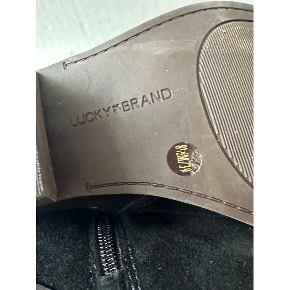 Lucky Brand Size 8.5 Black Fanky Suede Ankle Heel Bootie Boot Fall Closet Staple - Picture 9 of 11
